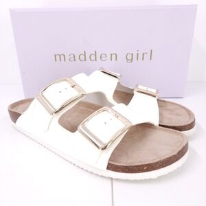 Madden Girl Bodiee Bodie White Patent Slide Sandals Open Toe Womens Size 8.5